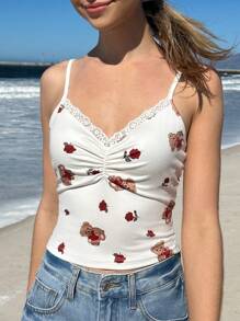 SHEIN EZwear Canotta da donna con stampa floreale in pizzo