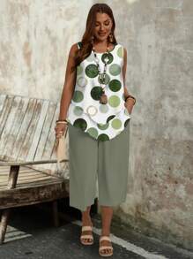 EMERY ROSE 2pcs/Set Plus Size Casual Minimalist Polka Dot Pattern Outfit, Suitable For Summer Suitable For Going Out Fall Clothes,Spring/Vacation - Multicolor - View 3