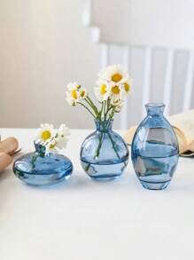 SHEIN 1 Pc Blue Glass Bud Vase, Modern Decorative Small Mini Flowers Vases Short Minimalist Aesthetic Home Decor Vintage Cute Handmade Tiny Wedding Table Centerpieces For Single Flower Rose,Home Decor,Flower Vase,Centerpiece,Table Decor