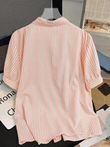 Flirla 大码女式拼色条纹夏季短袖衬衫