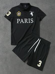 Manfinity Homme Set de tricou polo și pantaloni scurți cu mânecă scurtă pentru bărbați, la modă pentru vară