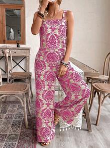 EMERY ROSE 2 件套女士度假装：无袖短款上衣 + 长裤，印花 - 粉色 - 查看 6