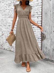 SHEIN Clasi Casual Simple Waisted Maxi Dress For Women, Suitable For Vacation - Mocha Brown - View 7