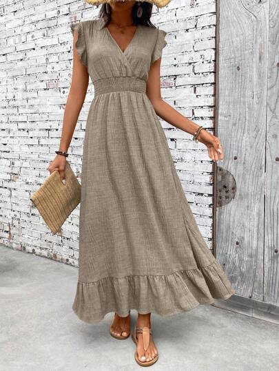 SHEIN Clasi Casual Simple Waisted Maxi Dress For Women, Suitable For Vacation