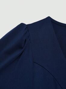 SHEIN Clasi Abito a maglia con scollo a barca, maniche corte, vita con cintura, taglie forti, colore blu navy, elegante per primavera ed estate
