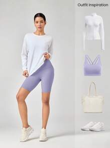 GLOWMODE 8" FeatherFit™ Crossover Biker Shorts Cycling Running Gym Workout - Mauve Mist - View 7