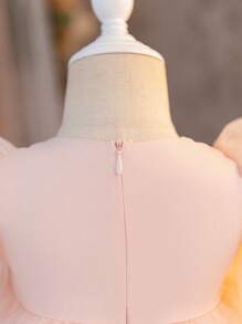 Young Girl Adorable Summer Floral Pattern Mesh Ruffle Hem Dress - Pink - View 6