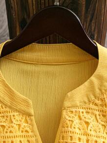 SHEIN LUNE Plus Size Women Lace Patchwork Shirt - Yellow - View 3