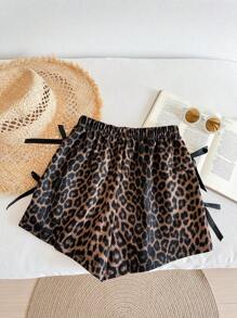 Tween Girl Casual Chiffon Leopard Print Bow Shorts, Fashion & Versatile, Spring/Summer - Brown - View 2