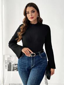 Firerie Plus Lettuce Trim Flounce Sleeve Tee - Black - View 7