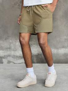 ROMWE MEN Prep Men's Drawstring Waist Pockets Loose Casual Versatile Shorts - Brown - View 10