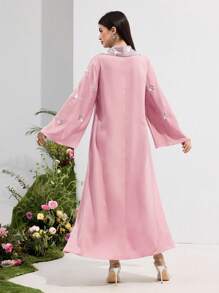 Al Najma 女士优雅水晶装饰喇叭袖阿拉伯风格连衣裙 - 粉色 - 查看 2