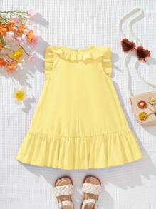 SHEIN Baby Girl Lovely Orange Ruffle Trim Vacation Dress, Summer - Yellow - View 8