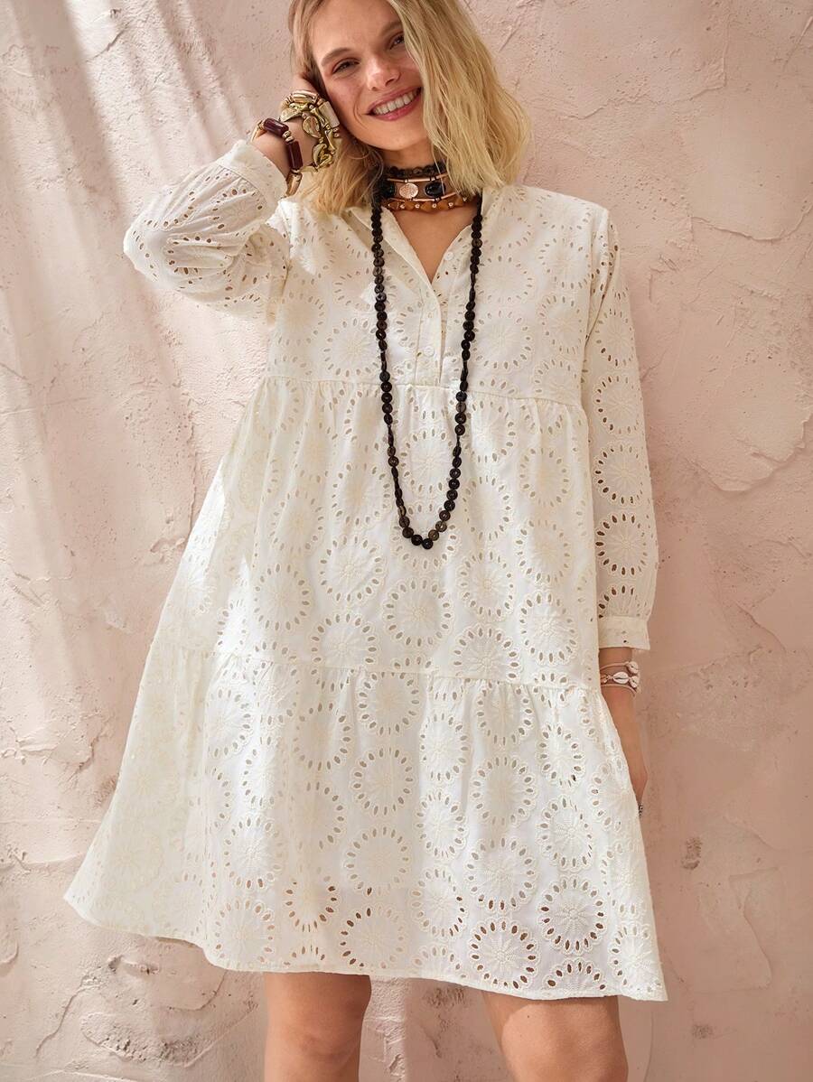 Bóhologie 波西米亚风格，优质孔眼刺绣半纽扣连衣裙