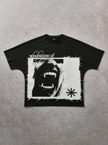 Manfinity Roghcode T-shirt décontracté à col rond, manches courtes, imprimé de lettres et de chiffres, ample et polyvalent, convient pour le port quotidien pour hommes - Noir - Voir 6