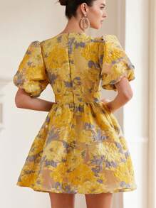 Aveloria Rosie Đầm Maxi Dáng Chữ A Tay Cánh Hoa Cổ Chữ V Sâu Phối Ren Organza Jacquard Họa Tiết Hoa Cao Cấp Cho Nữ Phong Cách Thời Trang Du Lịch Boho In Họa Tiết Màu Vàng Cho Mùa Hè - Màu vàng - Xem 2