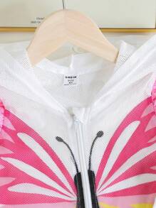 SHEIN Young Girl Butterfly Print Zip-Up Hooded Vest, Camisole And Shorts 2 Pieces Set, Casual Outfit - Multicolor - View 4