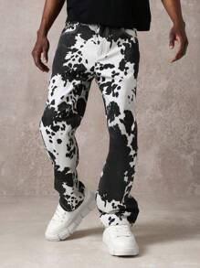 SUMWON High-Fashion Straight Leg Monochrome Cow Print Statement Pants, Animal Pattern Trousers With Side Pockets, Urban Streetwear Bottoms For Fall Winter - Black and White - View 4
