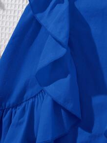 SHEIN Summer Cute Orange Ruffle Trim Vacation Dress For Baby Girl - Blue - View 9
