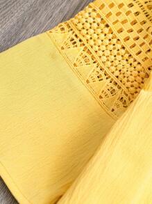 SHEIN LUNE Plus Size Women Lace Patchwork Shirt - Yellow - View 5