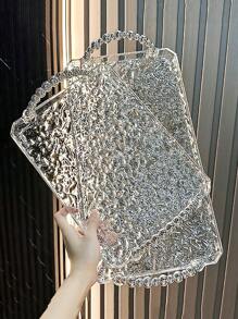 轻奢塑料托盘茶盘晚餐托盘长方形珠宝沥水托盘收纳 - 無色 - 查看 1