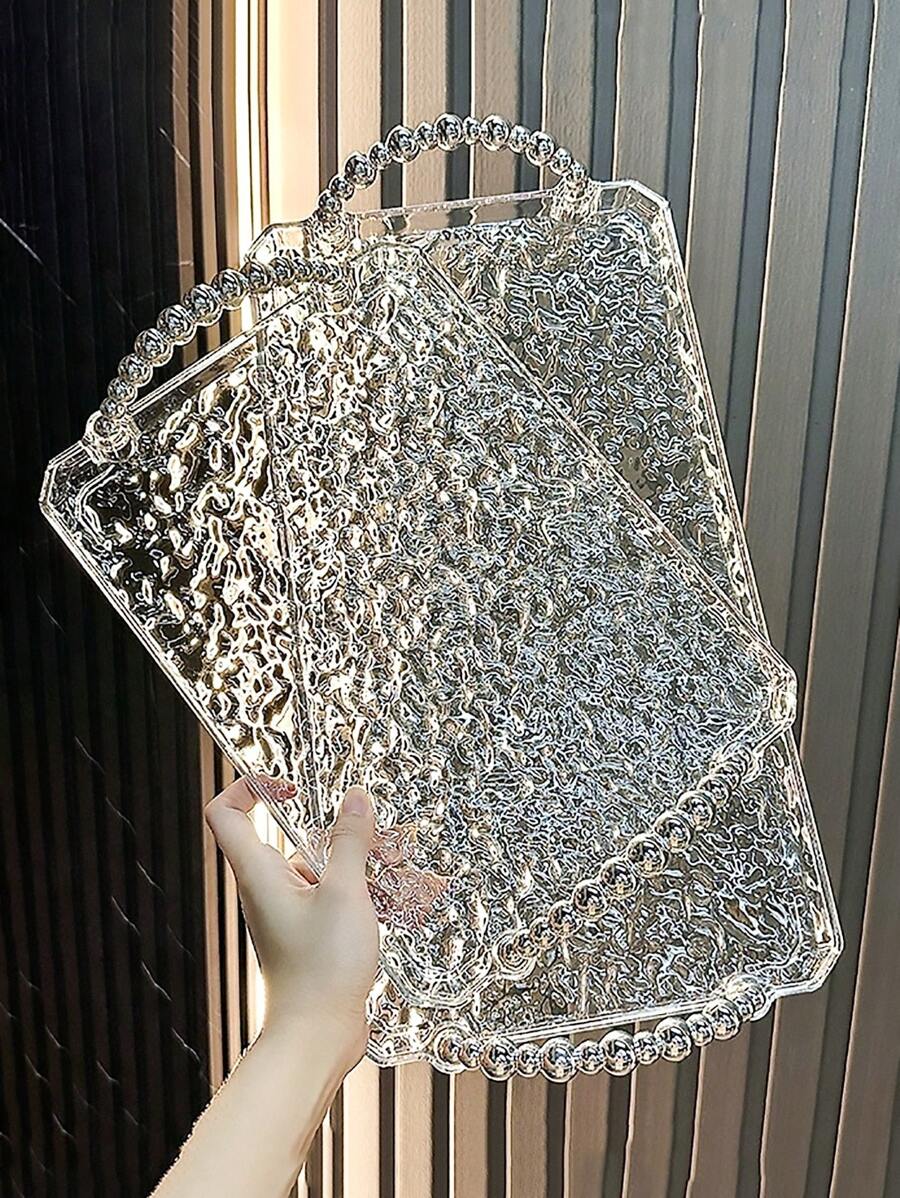 轻奢塑料托盘茶盘晚餐托盘长方形珠宝沥水托盘收纳 - 無色 - 查看 1