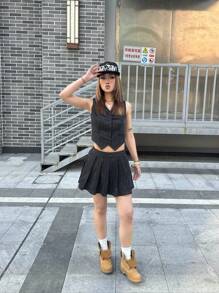 SHEIN Teen Girls Spring/Summer Striped Single-Breasted Top And Skirt Set