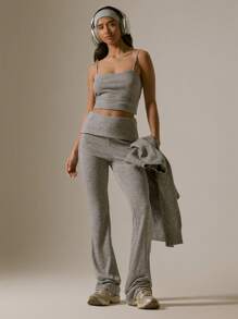 MUSERA Spaghetti Strap Casual Fitted Cropped Vest Top For Vacation, Airport Fall - Grey - View 5