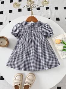 SHEIN 女婴时尚休闲蝴蝶结格子连衣裙，适合专属夏季外出 - 彩色 - 查看 2