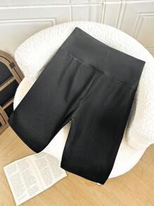 Tween 女童修身休闲简约中腰蝴蝶结装饰七分紧身裤 - 黑色 - 查看 2