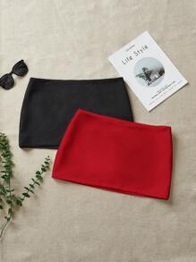 Comfortcana 双色休闲百搭简约迷你裙（带衬里） - 彩色 - 查看 8