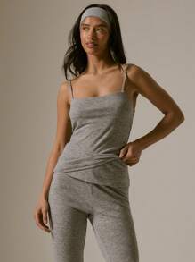 MUSERA Spaghetti Strap Casual Fitted Cropped Vest Top For Vacation, Airport Fall - Grey - View 1