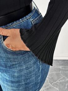 Firerie Plus Lettuce Trim Flounce Sleeve Tee - Black - View 6