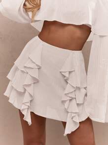 MISSGUIDED Váy Mini Xếp Nếp Dự Tiệc Bãi Biển Lễ Hội Boho Kỳ Nghỉ Hè Dáng Chữ A Cạp Cao Xòe Nhiều Tầng Chi Tiết Xếp Nếp Khiêu Vũ Thường Ngày Mặc Đi Nghỉ - trắng - Xem 3