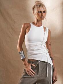 MUSERA White Twist Tie Tank Top Holiday Ibiza Beachwear Vacation Slinky Fitted Soft Touch Festival Rave Fall Back To School Going Out Tops Autumn Winter - White - View 1