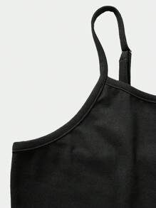SHEIN Luźny, swobodny, minimalistyczny, czarny, bezrękawnik, luźny, szeroki kombinezon dla nastolatki