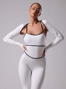 Musera Sport Bolero de manga larga con costuras de contraste para actividades, pádel, tenis, pickleball, gimnasio y fitness - Blanco - Ver 5