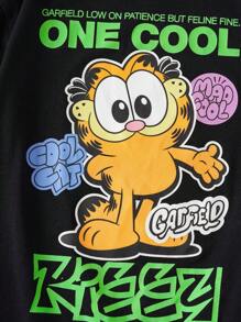 GARFIELD | SHEIN Tween Girl Cartoon Cat Print Knitted Loose Fit T-Shirt And Checkered Leggings 2 Pieces Set - Black - View 6