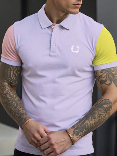 Manfinity Homme 男士休闲拼色纽扣半襟短袖 Polo 衫，夏季