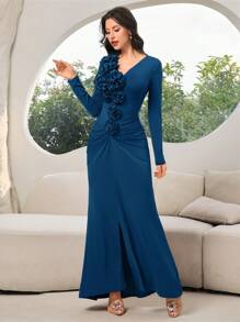 Modelyn Vestido de mujer elegante de unicolor con decoración floral 3D