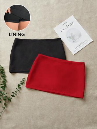 Comfortcana 2-färger Casual Mångsidig Minimalistisk Mini kjol med foder