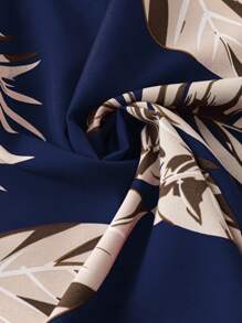 SHEIN Holidaya Plus Size Women Tropical Plant Print V-Neck Short Sleeve Casual Dress