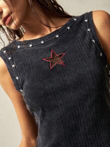 Bohemela 大码女式五角星刺绣圆领罗纹休闲背心