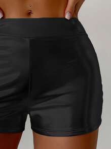 SHEIN Swim Women's Plain Color Beach Bikini Bottom Swimwear - Black - View 3