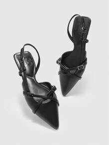 CUCCOO BIZCHIC Women Strappy Pointed Toe Flat Sandals For Christmas - Black - View 9