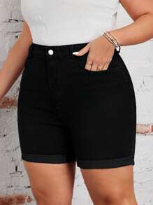 EMERY ROSE Plus Size Women's Casual Versatile Denim Shorts With Pockets