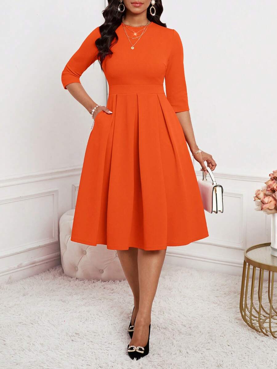 SHEIN Lady Spring, Summer, Autumn And Winter Elegant Office Party New Year Ladies Dresses - Orange - View 1