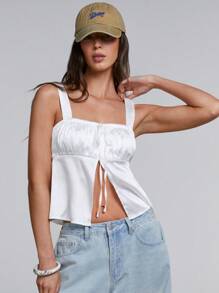 Athîral Damen lässiges einfarbiges Trägertop mit seitlichen Schlitzen, Sommer