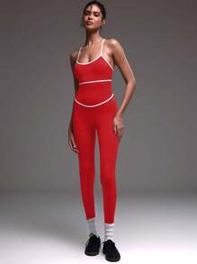 Musera Sport 对比色缝线吊带圆领修身连体衣 紧身衣、板网球、网球、匹克球健身房