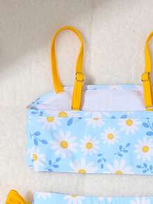 Adorable Girls' Two-Piece Bikini Set With Daisy Print And Ruffle Detailing Perfect For Summer Beach Fun - Multicolor - View 11